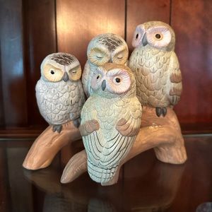 Vintage Cottage Owls Figurine Statue